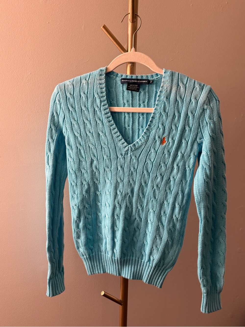 Ralph Lauren Cable-Knit Cotton V-Neck Sweater Sz S